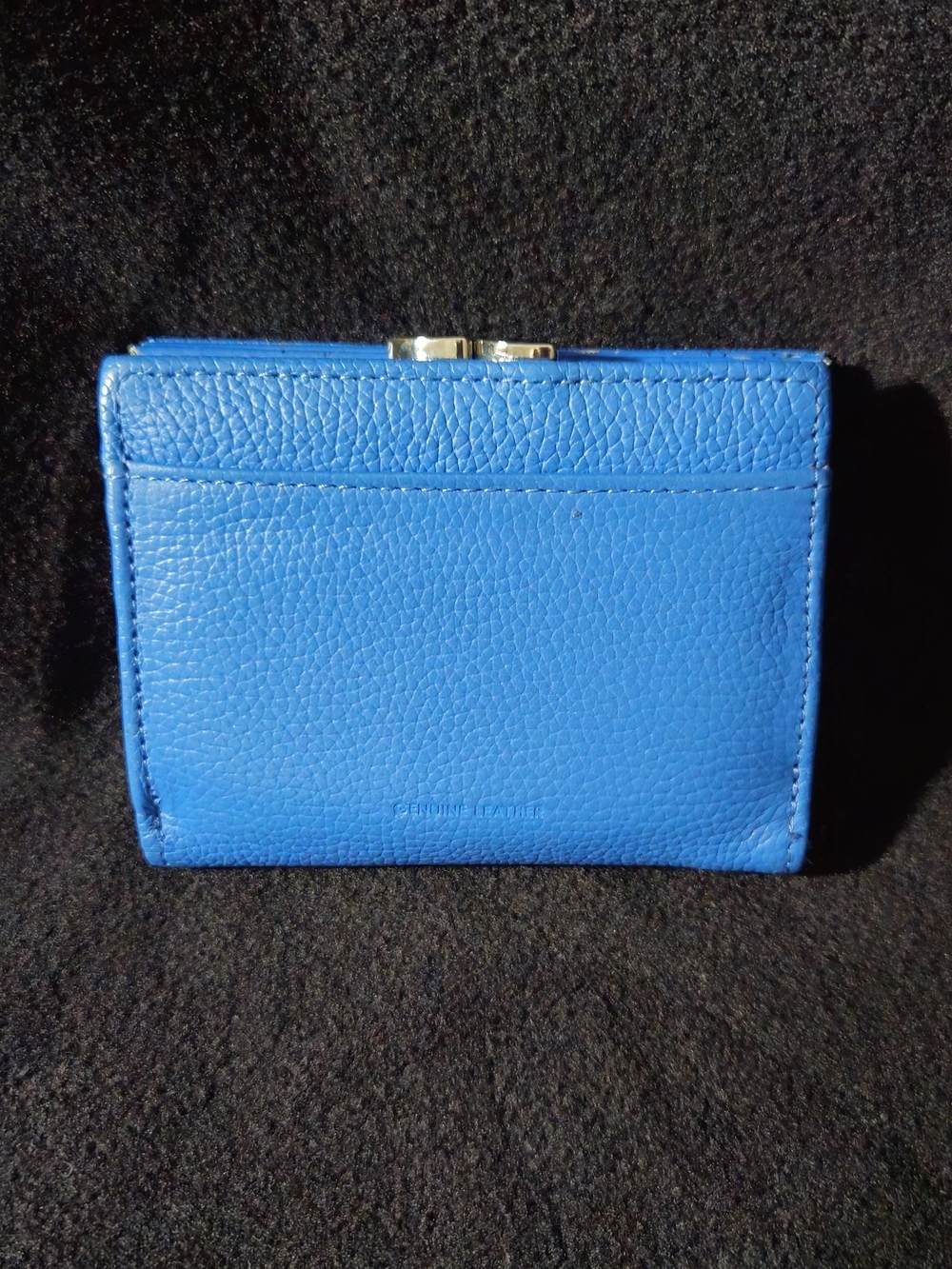 Blue Genuine Leather Wallet - Compact Bi-Fold Kiss-Lock Style
